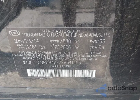 2014 Hyundai Elantra Limited from USA, damaged, VIN 5NPDH4AE3EH541453